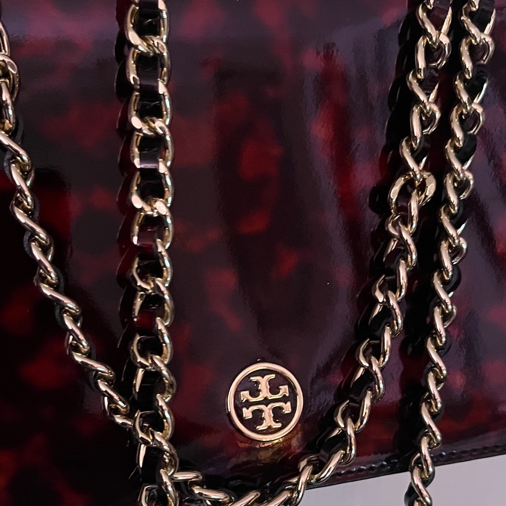 Tory Burch Tortoise Shell Crossbody Bag with Gold Chain